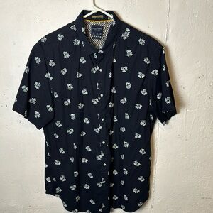 Men’s Denim & Flower slim fit short sleeve button down shirt- Navy